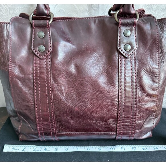 FRYE Melissa Leather Shoulder Tote Bag Distressed Merlot Large Padded pocket - Picture 11 of 16
